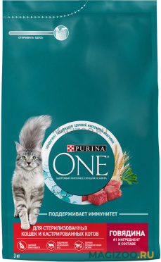 Сухой корм PURINA ONE для взрослых стерилизованных кошек и кастрированных котов с говядиной и пшеницей (3 кг)