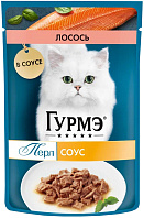 ГУРМЭ ПЕРЛ для взрослых кошек нежное филе с лососем в соусе пауч (75 гр)