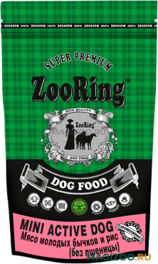 Сухой корм ZOORING MINI ACTIVE DOG гипоаллергенный для активных взрослых собак маленьких пород с мясом молодых бычков и рисом (2 кг)