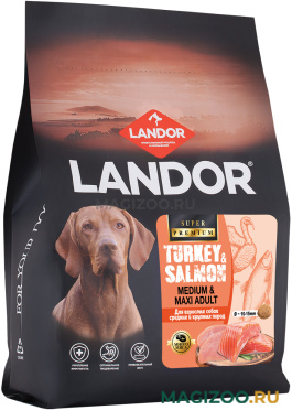 Сухой корм LANDOR MEDIUM & MAXI ADULT для взрослых собак средних и крупных пород с индейкой и лососем (3 кг)