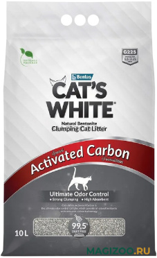 CAT'S WHITE ACTIVATED CARBON наполнитель комкующийся для туалета кошек с активированным углем (10 л)