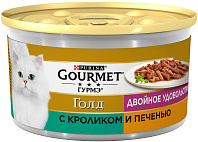 GOURMET GOLD Двойное Удовольствие для взрослых кошек с кроликом и печенью в подливе (85 гр)