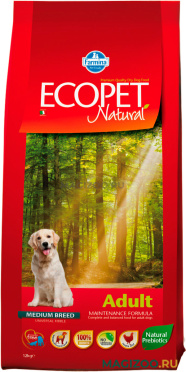 Сухой корм ECOPET NATURAL ADULT MEDIUM для взрослых собак средних пород с курицей (12 кг)