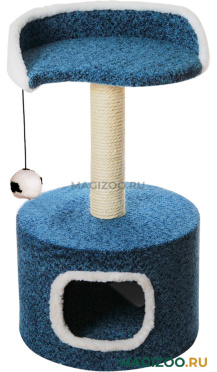 Дом для кошек круглый с полкой в форме капли Зооник синий велюр ковровый 43 х 43 х 75 см  (1 шт)