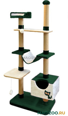 Комплекс для кошек Зооник многоуровневый мех пенька зеленый 110 х 47 х 190 см (1 шт)