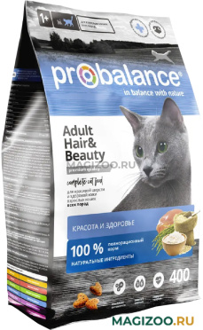 Сухой корм PROBALANCE CAT HAIR & BEAUTY для взрослых кошек с чувствительной кожей и шерстью с курицей (0,4 кг)