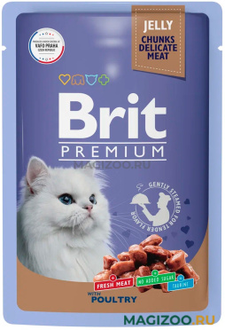 Влажный корм (консервы) BRIT PREMIUM для взрослых кошек c ассорти из птицы в желе пауч (85 гр)