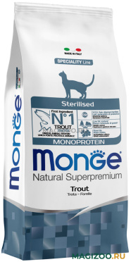 Сухой корм MONGE SPECIALITY MONOPROTEIN CAT STERILISED TROUT монобелковый для взрослых кастрированных котов и стерилизованных кошек с форелью (10 кг)
