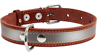 Ошейник кожаный для собак со светоотражающей лентой коричневый 25 мм 38 – 50 см Collar (1 шт)