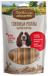 Лакомства ДЕРЕВЕНСКИЕ для собак говяжьи роллы Бычий корень 12 см (100 гр)