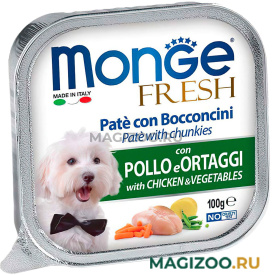Влажный корм (консервы) MONGE FRESH DOG для взрослых собак паштет с курицей и овощами  (100 гр)