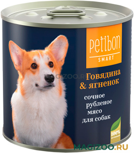 Влажный корм (консервы) PETIBON SMART для собак рубленое мясо с говядиной и ягненком (240 гр)