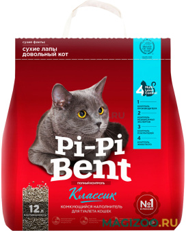 PI-PI BENT КЛАССИК – Пи-Пи-Бент наполнитель комкующийся для туалета кошек (5 кг)