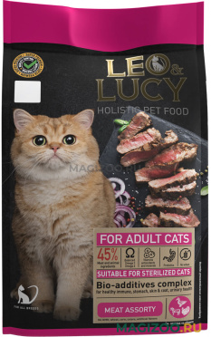 Сухой корм LEO&LUCY HOLISTIC для взрослых кастрированных котов и стерилизованных кошек с мясным ассорти и биодобавками (0,4 кг)