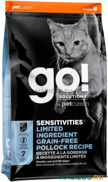 Сухой корм GO! SOLUTIONS SENSITIVITIES беззерновой для кошек и котят с чувствительным пищеварением с минтаем (3,63 кг)