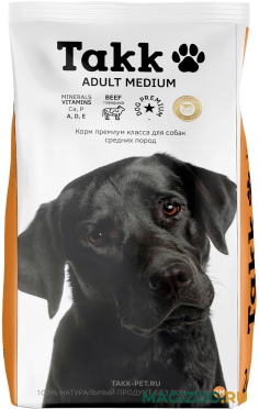 Сухой корм TAKK DOG ADULT MEDIUM BEEF для взрослых собак средних пород с говядиной  (2 кг)