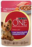 PURINA ONE МИНИ для взрослых собак мелких пород при чувствительном пищеварении с лососем, рисом и морковью в подливе пауч (85 гр)
