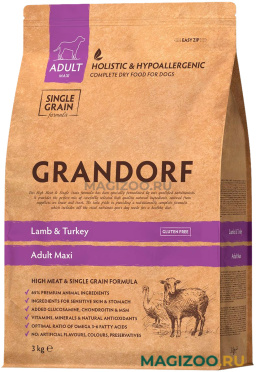 Сухой корм GRANDORF SINGLE GRAIN DOG ADULT MAXI LAMB & TURKEY низкозерновой для взрослых собак крупных пород с ягненком и индейкой (10 кг УЦ)