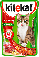 KITEKAT для взрослых кошек с говядиной в желе пауч (85 гр)