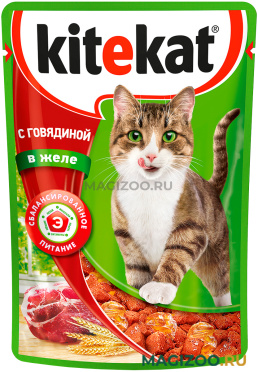 Влажный корм (консервы) KITEKAT для взрослых кошек с говядиной в желе пауч (85 гр)