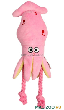 Игрушка для собак Mr.Kranch Кальмар плюшевая с канатиками и пищалкой розовая 26 см (1 шт)