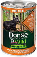 MONGE BWILD ADULT DOG MINI GRAIN FREE беззерновые для взрослых собак маленьких пород с уткой, тыквой и кабачками  (400 гр)