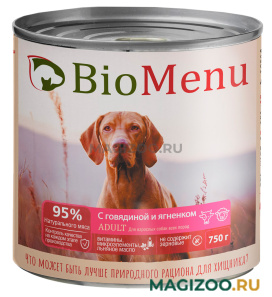 Влажный корм (консервы) BIOMENU ADULT для взрослых собак с тушеной говядиной и ягненком (750 гр)