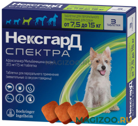 НексгарД Спектра M – жевательная таблетка от клещей, гельминтов и блох для собак весом 7,5 - 15 кг  (1 уп)
