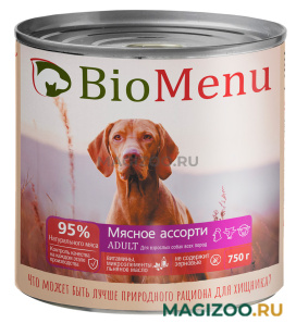 Влажный корм (консервы) BIOMENU ADULT для взрослых собак с тушеным мясным ассорти (750 гр)