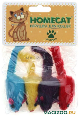 Игрушка для кошек Homecat Мышка с погремушкой плюш 5 см уп. 4 шт (1 шт)