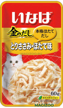 Влажный корм (консервы) INABA KINNODASHI для взрослых кошек с куриным филе и морским гребешком в желе пауч (60 гр)