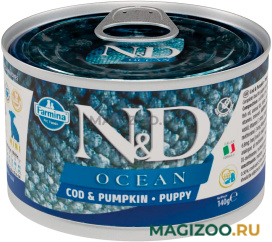 Влажный корм (консервы) FARMINA DOG N&D OCEAN PUPPY MINI COD & PUMPKIN беззерновые для щенков маленьких пород с треской и тыквой (140 гр)
