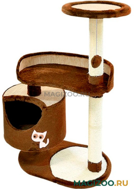 Комплекс для кошек Зооник с круглым домом и двумя лежанками мебельная ткань/мех коричневый 82 х 43 х 118 см (1 шт)