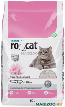 RO CAT BABY POWDER наполнитель комкующийся для туалета кошек с ароматом детской присыпки (10 л)