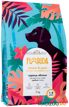 Сухой корм FLORIDA для взрослых собак средних пород с курицей и яблоком (3 кг)