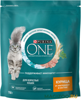 Сухой корм PURINA ONE для взрослых кошек с курицей и цельными злаками (0,75 кг)
