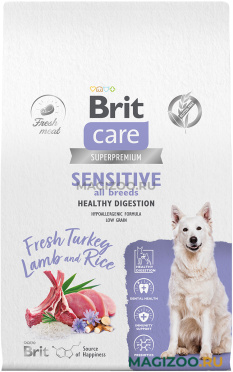 Сухой корм BRIT CARE DOG ADULT SENSITIVE HEALTHY DIGESTION для взрослых собак всех пород с чувствительным пищеварением с индейкой и ягненком (12 кг)
