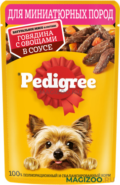 Влажный корм (консервы) PEDIGREE для взрослых собак маленьких пород с говядиной и овощами в соусе пауч (85 гр АКЦ)