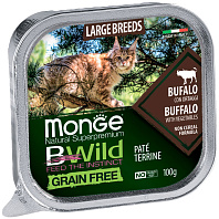 MONGE BWILD GRAIN FREE ADULT CAT LARGE BREEDS беззерновые для взрослых кошек и котят крупных пород с буйволом и овощами  (100 гр)