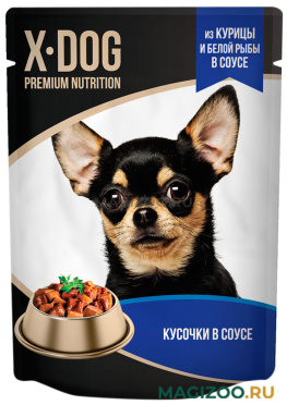 Влажный корм (консервы) X-DOG для взрослых собак с курицей и белой рыбой в соусе пауч (85 гр)