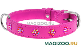 Ошейник кожаный для собак с клеевыми стразами Цветочек розовый 15 мм 27 – 36 см Collar WauDog Glamour (1 шт)