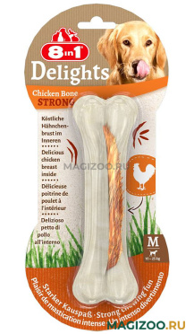Лакомство 8 IN 1 DELIGHTS STRONG M для собак средних и крупных пород косточка для зубов 14,5 см (1 шт)