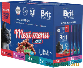 Влажный корм (консервы) BRIT PREMIUM CAT MEAT MENU набор паучей для взрослых кошек мясное меню в соусе пауч (85 гр х 14 шт)