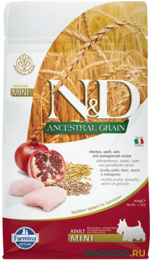 Сухой корм FARMINA DOG N&D ANCESTRAL GRAIN ADULT MINI CHICKEN & POMEGRANATE низкозерновой для взрослых собак маленьких пород с курицей и гранатом (2,5 кг АКЦ)