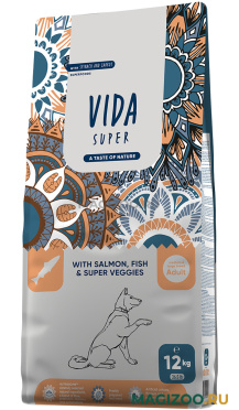 Сухой корм VIDA SUPER ADULT DOG MEDIUM & LARGE BREED SALMON FISH & SUPER VEGGIES для взрослых собак средних и крупных пород с лососем, рыбой и овощами (12 кг)