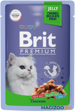 Влажный корм (консервы) BRIT PREMIUM для взрослых кошек c курицей в желе пауч (85 гр)