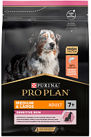 PRO PLAN ADULT 7+ OPTIDERMA MEDIUM & LARGE SENSITIVE SKIN для пожилых собак средних и крупных пород с чувствительной кожей с лососем и рисом (3 кг)
