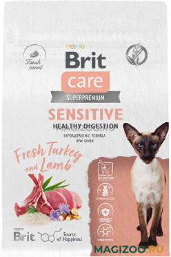 Сухой корм BRIT CARE CAT SENSITIVE HEALTHY DIGESTION для взрослых кошек с чувствительным пищеварением с индейкой и ягненком (0,4 кг)