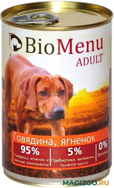 Влажный корм (консервы) BIOMENU ADULT для взрослых собак с говядиной и ягненком (410 гр УЦ)
