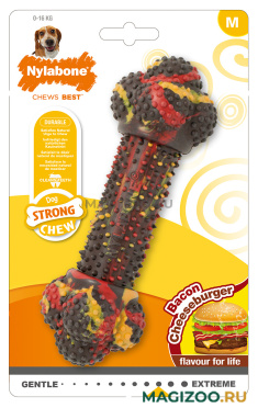 Игрушка для собак Nylabone Strong Chew Bacon Cheeseburger косточка жесткая с ароматом чизбургера с беконом M (1 шт)